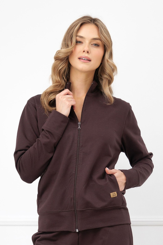 Bluza Damska Credo Italian Fashion Bawełniana Rozpinana Stójka Kieszenie-brązowa
