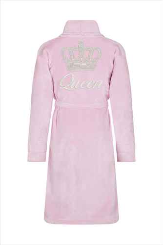 Queen + Korona Szlafrok damski polarowy ByShelly - jasny róż/srebrny