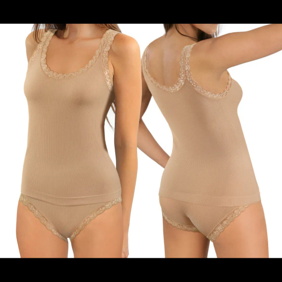 Podkoszulka damska Sesto Senso 6109 koronka bezszwowa dopasowana beżowa 