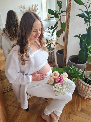 3411C/E Legginsy ciążowe prążkowane z wysokim stanem – komfort i styl w jednym - ecru