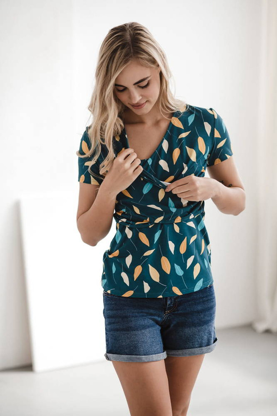 Milk Bar Bluzka do karmienia i ciążowa Milk&Love turkusowy w listki