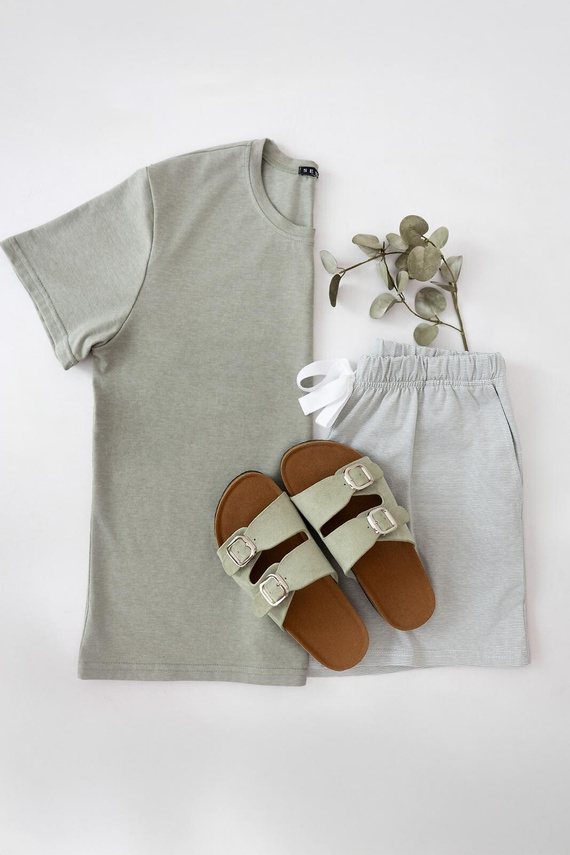 Piżama damska Sensis Yara khaki bawełna spodenki kieszenie