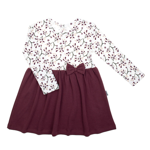 217166 Alisa Sukienka Nicol – bawełna, długi rękaw, wzór roślinny, kokardka