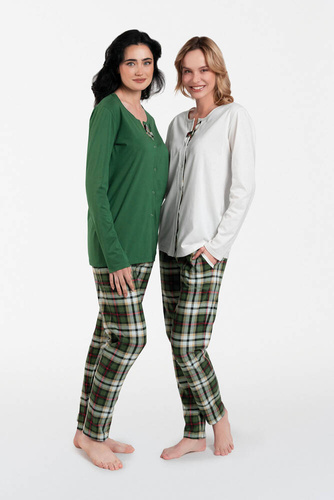 Asama Rozpinana Piżama Damska długi rękaw, długie spodnie Italian Fashion zielony/druk 