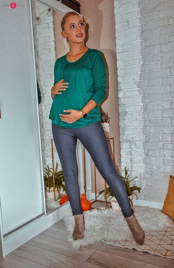 Kangaroo bluzka ciążowa i do karmienia z rękawem 7/8 Milk&Love butelkowa zieleń