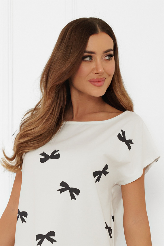 Koszula nocna damska Figaro – ecru, bawełna, krótki rękawItalian Fashion