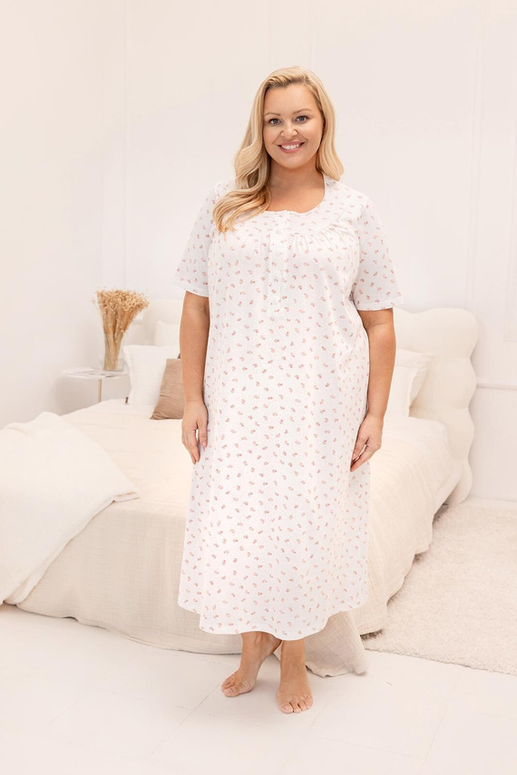 019 Regina Koszula nocna różowa – długa, bawełniana, z dekoltem zapinanym na guziki