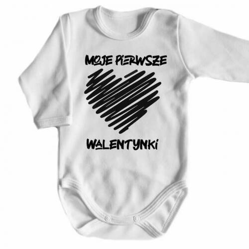 "Moje pierwsze Walentynki" Body długi rękaw Moocha biały - czarne serce