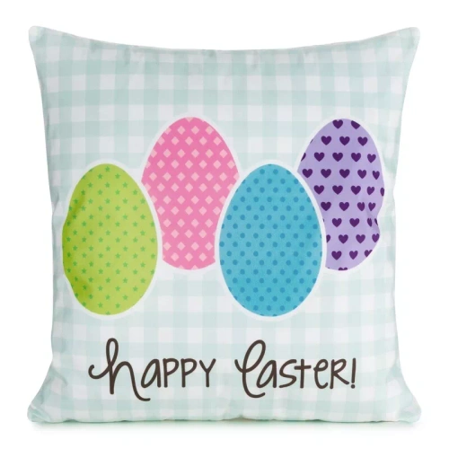 Eurofirany Wiosna 1 – poszewka wielkanocna dekoracyjna niebieska różowa pisanki welurowa