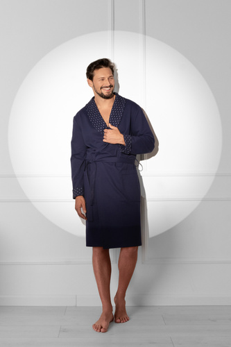 Szlafrok męski Gerard – bawełna 100%, klasyczny krój z eleganckim wykończeniem Italian Fashion