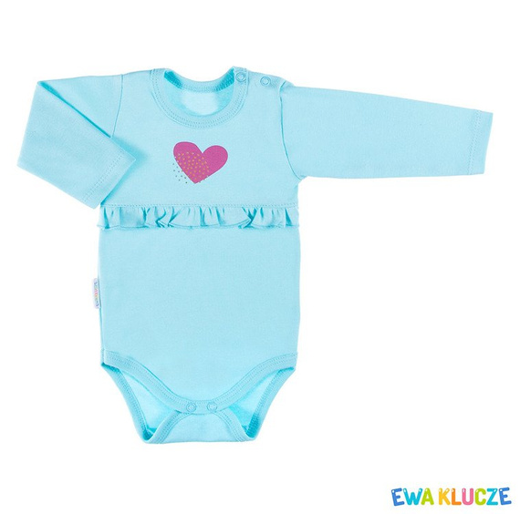 Body długi rękaw falbanka "LOVELY" dla dziewczynki Ewa Klucze turkusowy