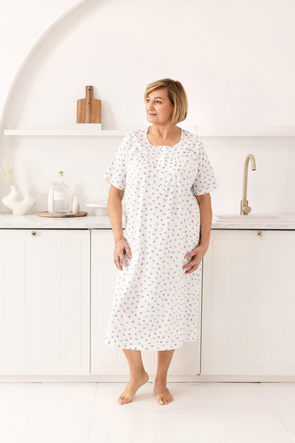 019 Regina Koszula nocna niebieska – długa, bawełniana, z dekoltem zapinanym na guziki