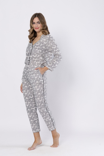 1609 Piżama Bronia Leveza czarna – klasyczna, na guziki, długi rękaw