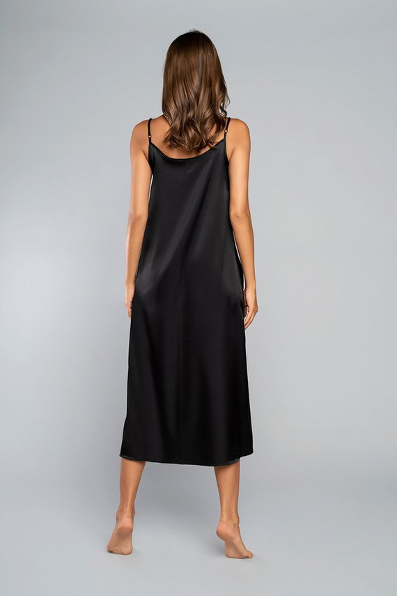 Dotyk koszula nocna wąskie ramiączko, długa Italia Fashion - czarna