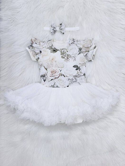 White Roses body-sukienka krótki rękaw Bambarillo