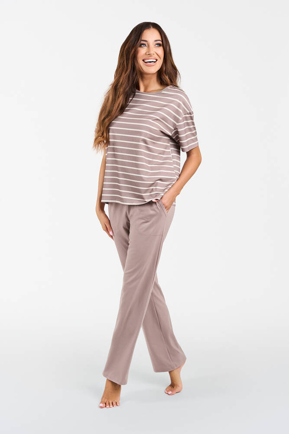 Betty Piżama Damska krótki rękaw, długie spodnie Italian Fashion - cappuccino/druk cappuccino
