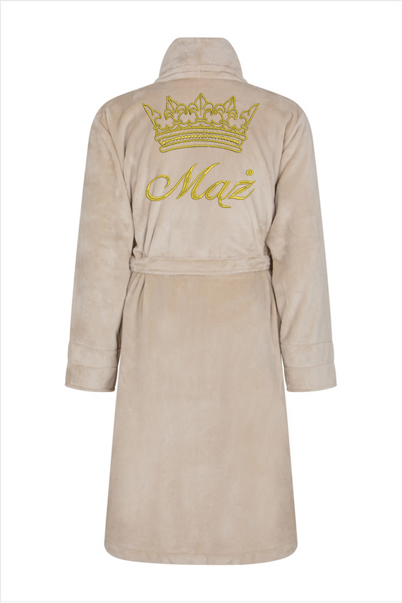 Mąż + Korona Szlafrok męski polarowy ByShelly - beżowy/złoty