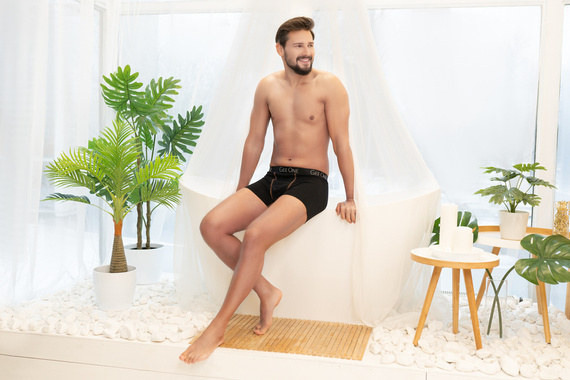 Fluo bokserki męskie Italian Fashion - czarny/fluo pomarańcz