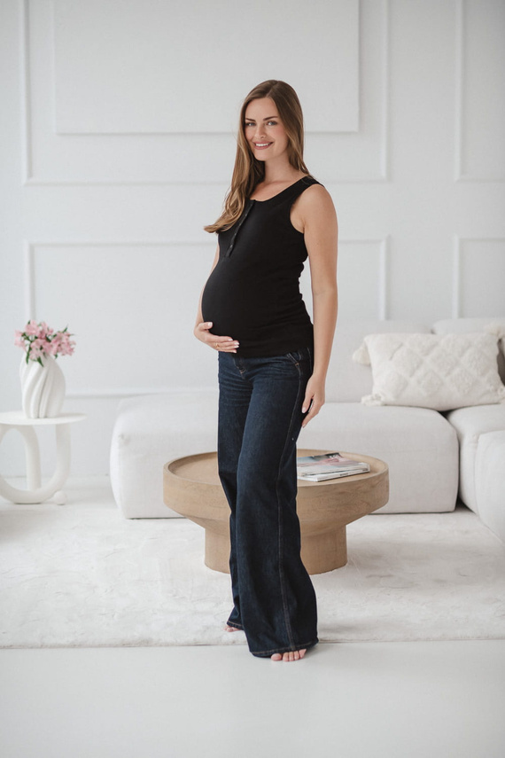 Tummy Koszulka ciążowa i do karmienia – prążkowana, na ramiączkach Milk&Love czarny