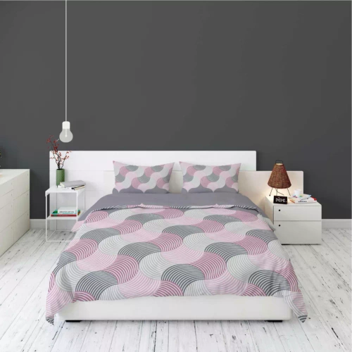 5631 B Pościel flanelowa Pastel Flowers Detexpol szaro-różowe fale geometryczne– ciepła, miękka i elegancka