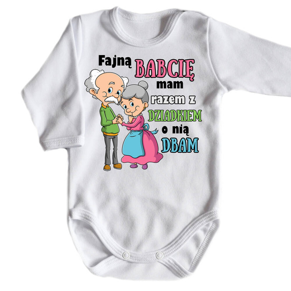 "Fajną babcię mam razem z dziadkiem o nią dbam" Body długi rękaw Moocha biały