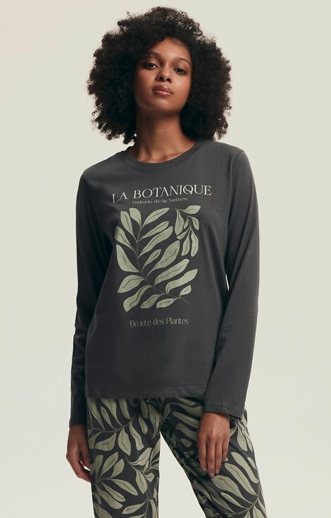 43685 Danna Piżama damska Henderson grey – bawełniana, botaniczny nadruk