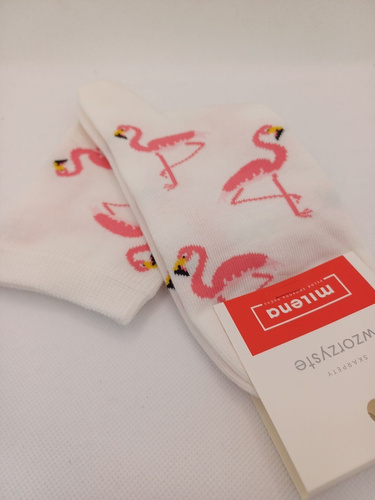 0200-176 Skarpetki damskie Milena – kolorowe flamingi - ecru