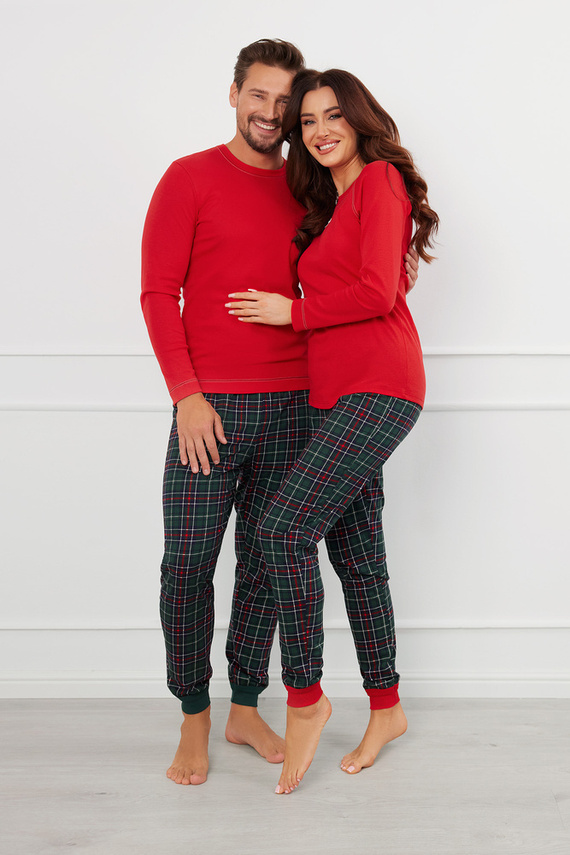 Fogo Piżama Męska długi rękaw, długie spodnie Italian Fashion - czerwony/druk