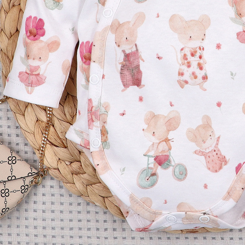 ABN-5681 Bawełniane body kopertowe Małe Myszki Nini organic 100% PL produkcja