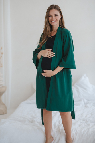 Szlafrok ciążowy Milk&Love butelkowa zieleń– bawełna z elastanem, komfortowy, rękaw 7/8