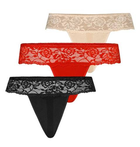 318-3 Comfo 3-pak Stringi z koronką Teyli - czarne/czerwone/beżowe