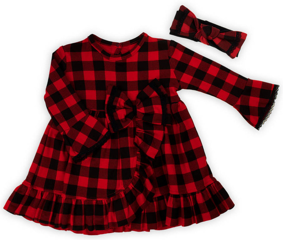 163566 Sukienka + opaska "Magia Świąt" Nicol - kratka: czarny, czerwony