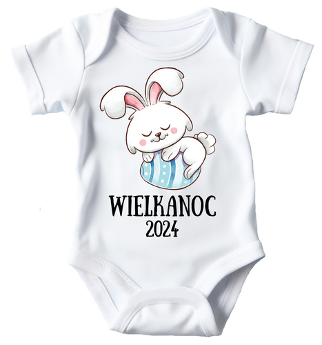 "Wielkanoc z króliczkiem dla chłopca" Body krótki rękaw Moocha biały
