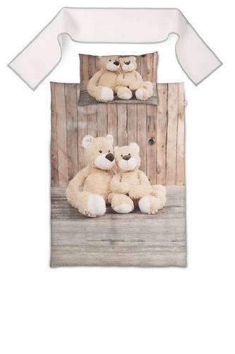 Pościel 3 częściowa z ochraniaczem "Happy" Matex kremowa hipopotamy słonie