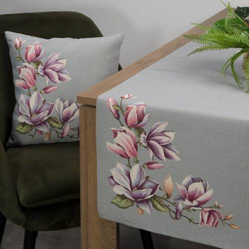 Poszewka z tkanym motywem kwitnących magnolii Eurofirany popielaty