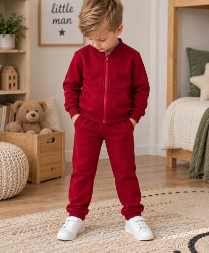 Mamatti DR920 bordowy dres dziecięcy bawełniany bluza na suwak stójka spodnie kieszenie