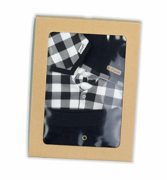 163353 Komplet czapka, apaszka, body i spodnie "Bunny Kratka" Nicol - czarny/biały