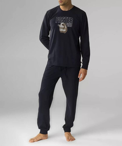 NMP-376 Piżama męska długi rękaw, Atlantic- granatowy