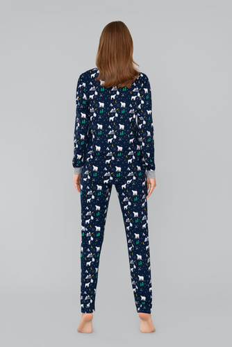 Ava Piżama damska długi rękaw i spodnie Italian Fashion- druk granatowy 