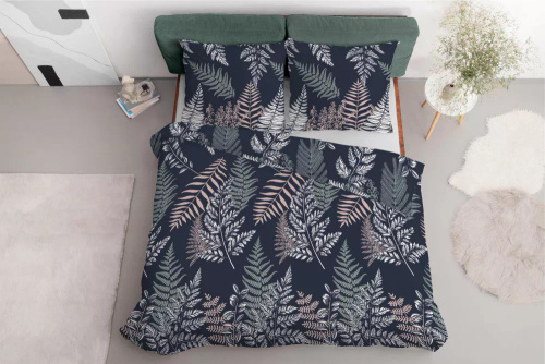 5036 A Pościel z mikrofibry liście paproci Detexpol granatowy