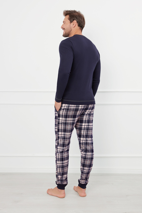 Brit Piżama Męska długi rękaw, długie spodnie Italian Fashion - granatowy/druk