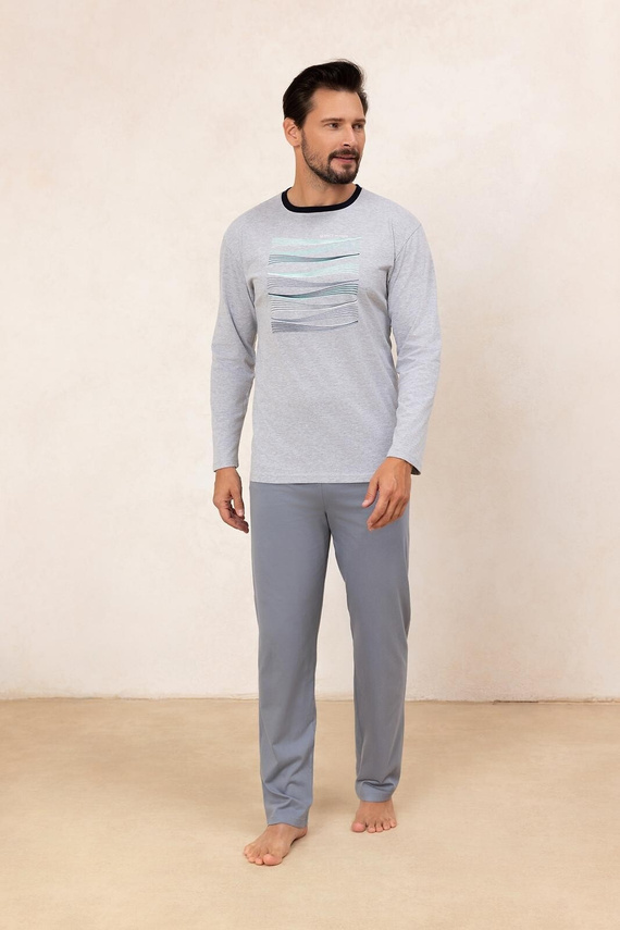 Regina 492 szara – męska piżama bawełniana z długim rękawem, klasyczny fason