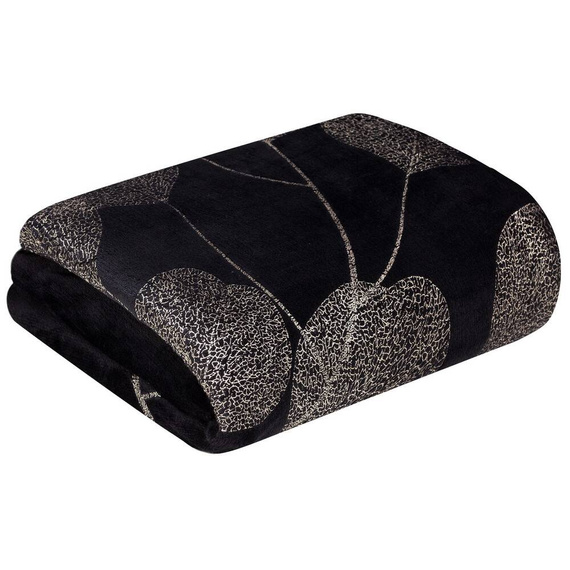 Ginko 2 Koc narzuta z mikrofibry z błyszczącym nadrukiem liści Eurofirany miodowy