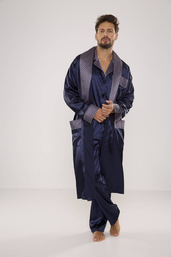 939 Piżama Męska Satyna-granatowy 