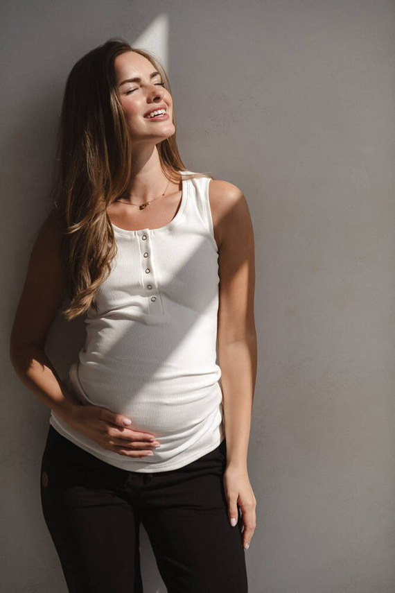Tummy koszulka ciążowa do karmienia w prążki na ramiączkach Milk&Love śmietankowy