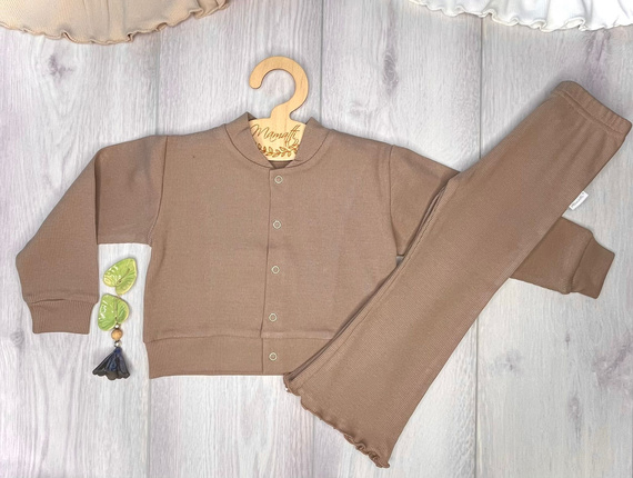 Legginsy prążek dzwony Mamatti  LJ816 97% bawełna elastyczne - latte brąz 