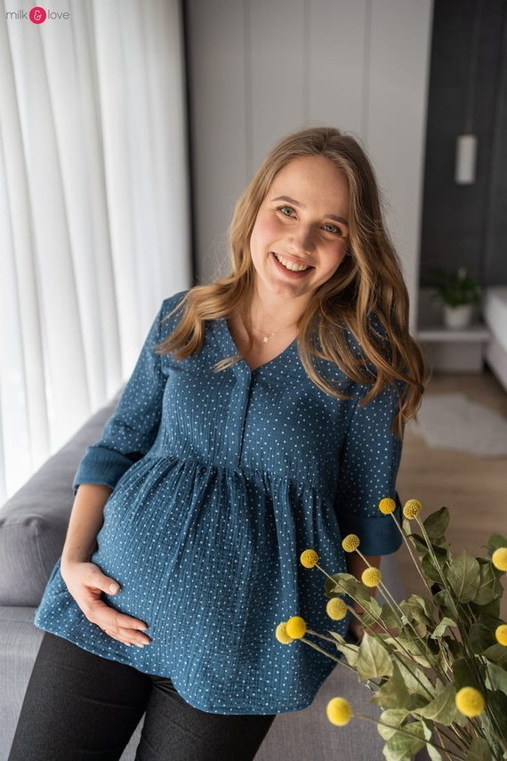 Mother Nature tunika z muślinu organicznego Milk&Love indygo w kropki