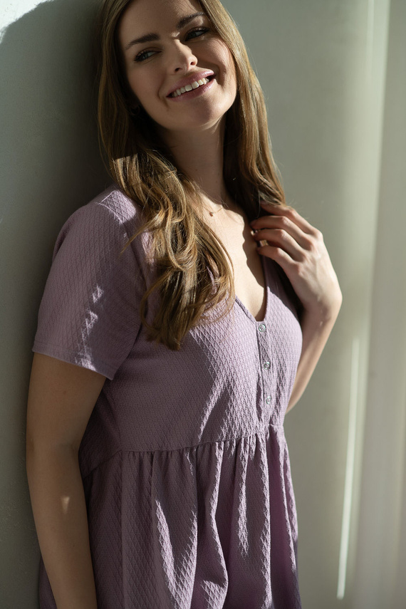 Aurora Koszula nocna ciążowa i do karmienia lawendowa Milk&Love – bawełniana, rozpinana, polska produkcja