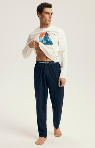 43475 Loji Piżama męska Henderson Core biały – bawełniany komplet z nadrukiem gór