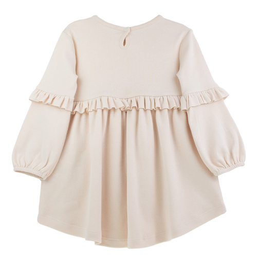 141973 Sukienka długi rękaw Nicol – beżowa, bawełniana, z falbankami